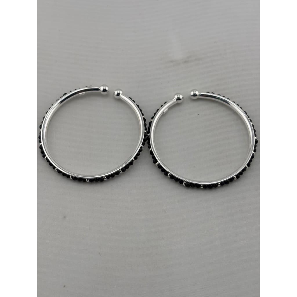 925 Sterling Silver Kids' Black Stone Open Bangle Pair 16.64g