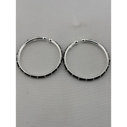 925 Sterling Silver Kids' Black Stone Open Bangle Pair 16.64g