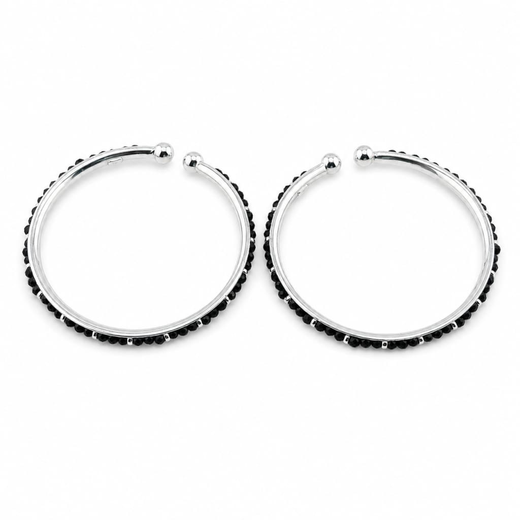 925 Sterling Silver Kids' Black Stone Open Bangle Pair 16.64g