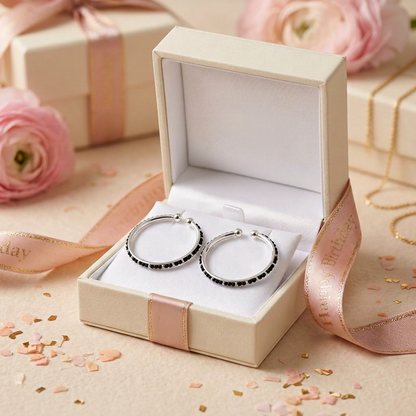 925 Sterling Silver Kids’ Black Stone Open Bangle Pair – 16.64g-49MM