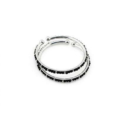 925 Sterling Silver Kids' Black Stone Open Bangle Pair 16.64g