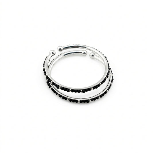 925 Sterling Silver Kids' Black Stone Open Bangle Pair 16.64g