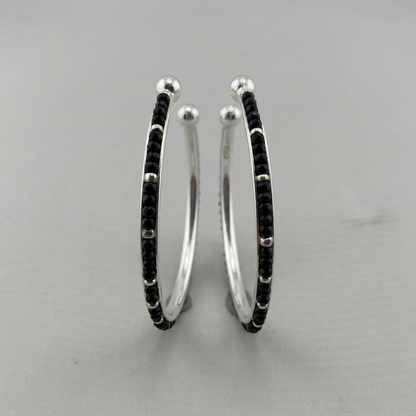 925 Sterling Silver Kids’ Black Stone Open Bangle Pair – 16.64g-49MM
