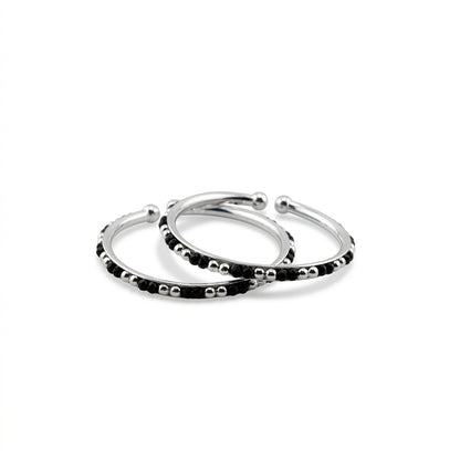 925 Sterling Silver Kids Black Stone Open Bangle Pair 16.82g