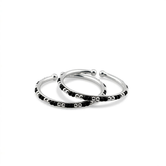 925 Sterling Silver Kids Black Stone Open Bangle Pair 16.82g
