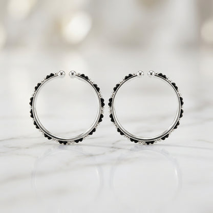 925 Sterling Silver Kids Black Stone Open Bangle Pair 16.82g