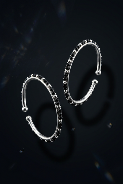 925 Sterling Silver Kids Black Stone Open Bangle Pair – 16.82g