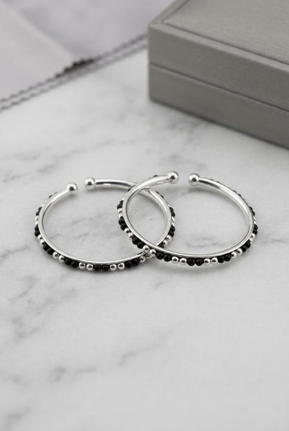 925 Sterling Silver Kids Black Stone Open Bangle Pair – 16.82g
