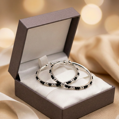 925 Sterling Silver Kids Black Stone Open Bangle Pair – 16.82g