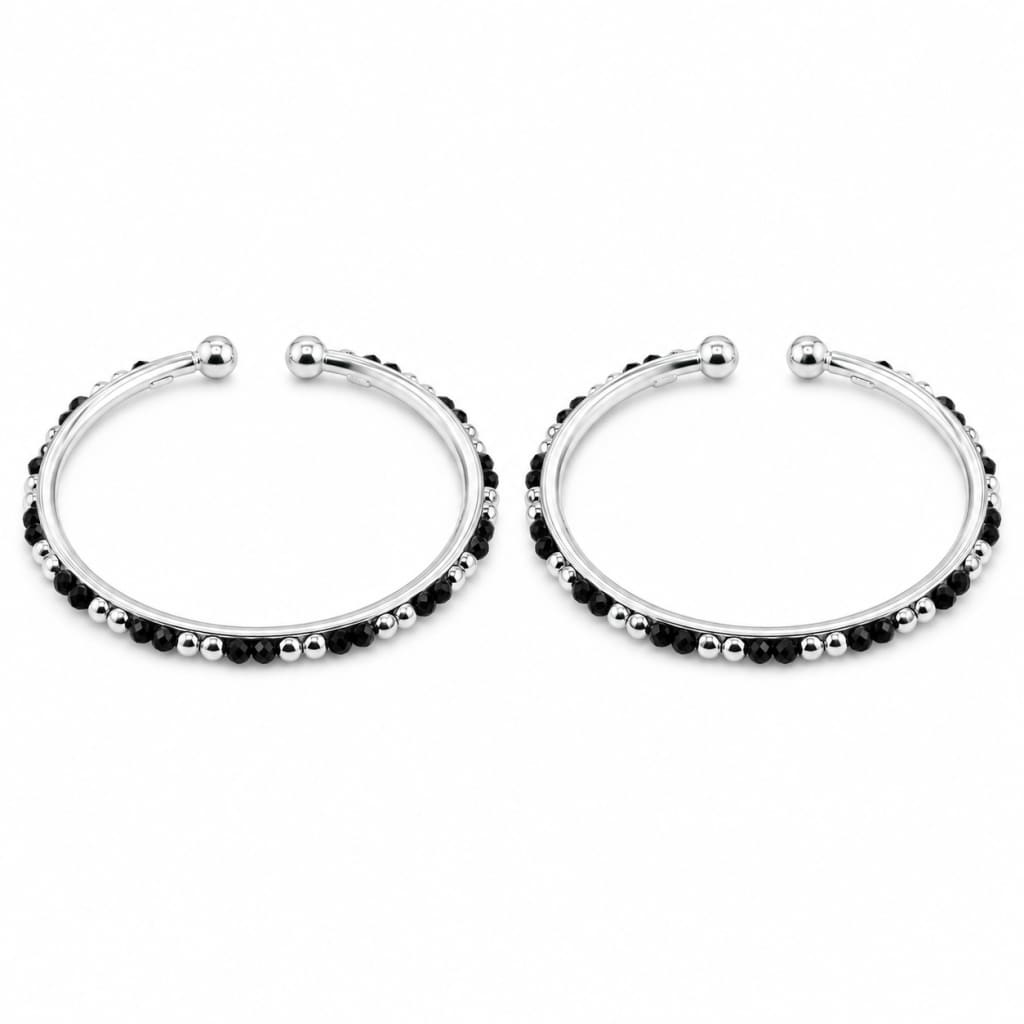 925 Sterling Silver Kids Black Stone Open Bangle Pair 16.82g