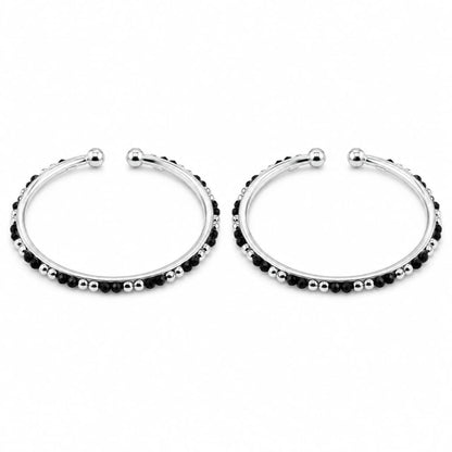 925 Sterling Silver Kids Black Stone Open Bangle Pair 16.82g