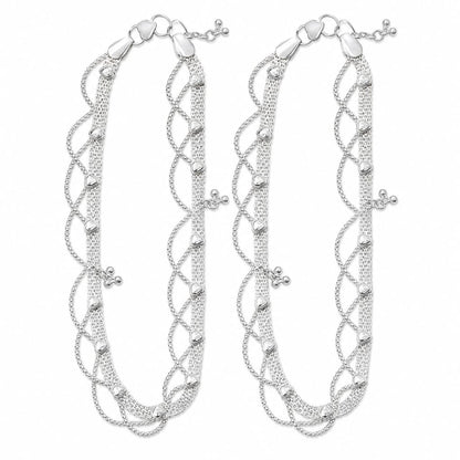 925 Sterling Silver Layered Heart Anklet Pair – 28.33 g