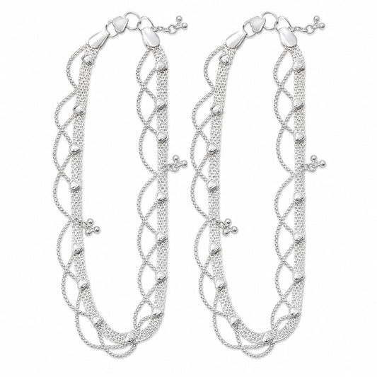 925 Sterling Silver Layered Heart Anklet Pair – 28.33 g