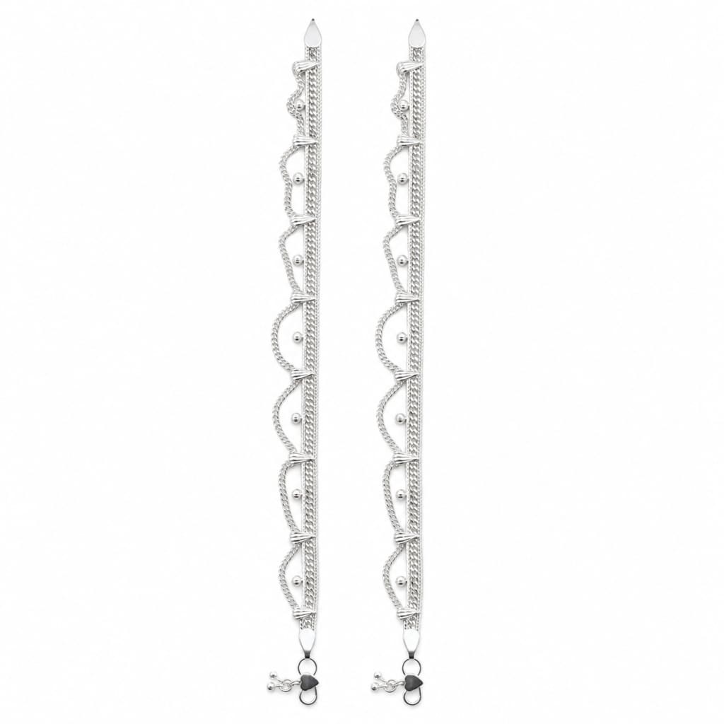 925 Sterling Silver Layered Wave Chain Adult Anklet Pair –