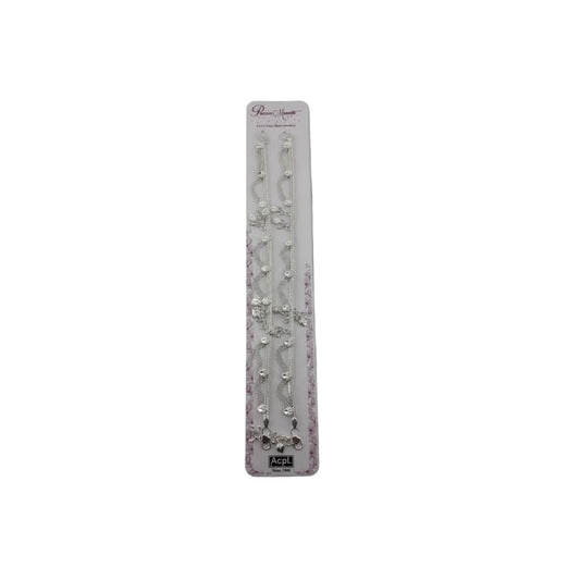 925 Sterling Silver Leaf Charm Wave Chain Adult Anklet Pair