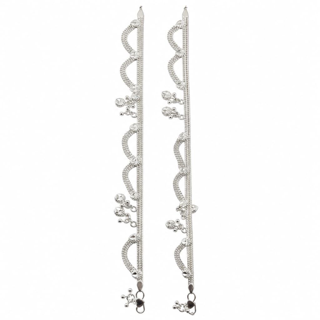 925 Sterling Silver Leaf Charm Wave Chain Adult Anklet Pair