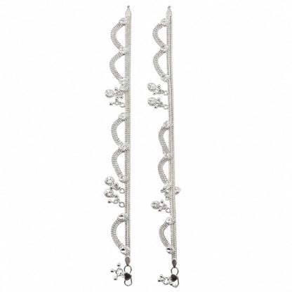 925 Sterling Silver Leaf Charm Wave Chain Adult Anklet Pair