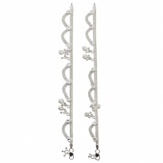 925 Sterling Silver Leaf Charm Wave Chain Adult Anklet Pair