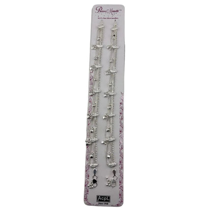 925 Sterling Silver Multi-Strand Heart Charm Anklet Pair 38g