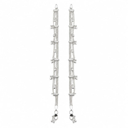 925 Sterling Silver Multi-Strand Heart Charm Anklet Pair 38g