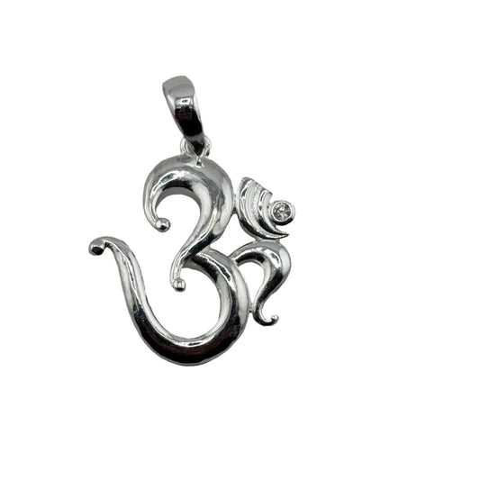 925 Sterling Silver Om Crescent Crystal Pendant - 2.88 g