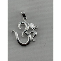 Load image into Gallery viewer, Polished 925 sterling silver Om pendant with crescent and clear crystal detail
