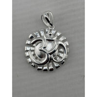 Load image into Gallery viewer, Polished 925 sterling silver Om pendant with radiant openwork frame and crescent accent
