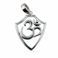 Load image into Gallery viewer, 925 sterling silver Om shield pendant centred on a pure white background

