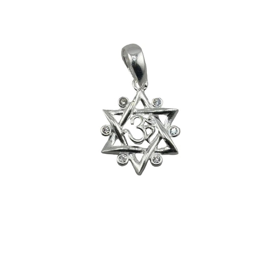 925 Sterling Silver Om Star Crystal Pendant - 1.80 g