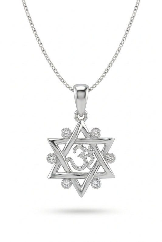 925 Sterling Silver Om Star Crystal Pendant - 1.80 g