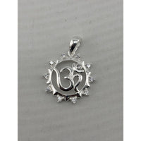 Load image into Gallery viewer, 925 sterling silver Om pendant in a sunburst frame with clear crystal accents
