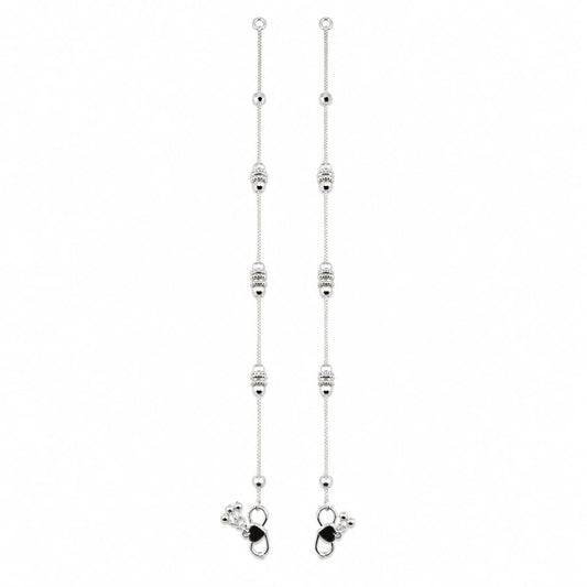 925 Sterling Silver Ornate Barrel Bead Adult Anklet Pair –