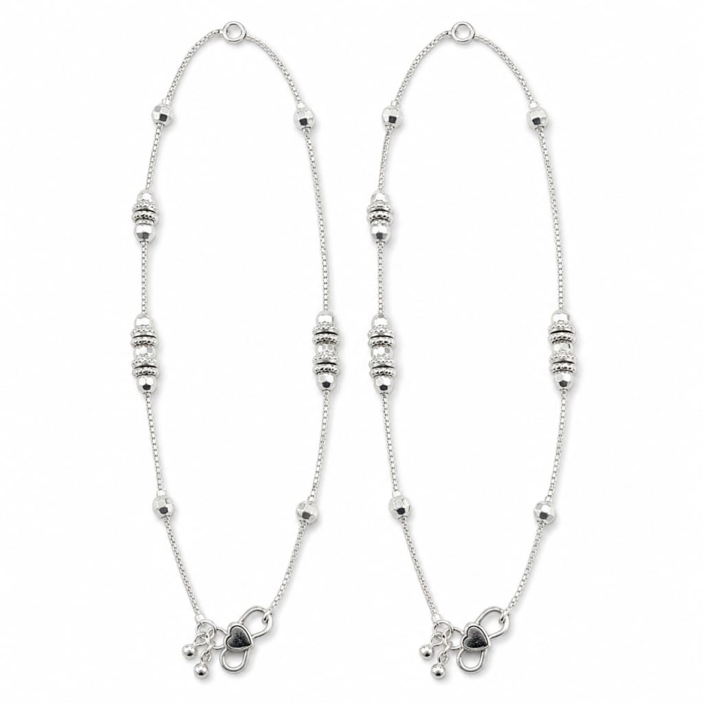 925 Sterling Silver Ornate Barrel Bead Kids Anklet Pair – 7