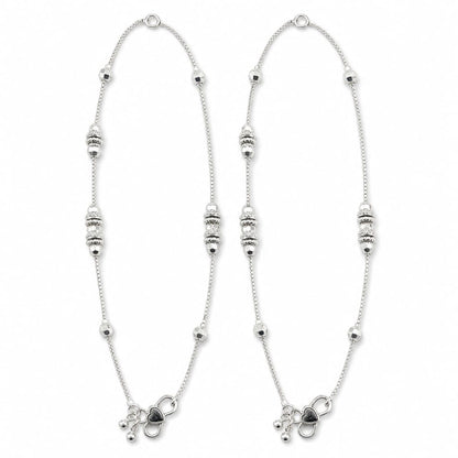 925 Sterling Silver Ornate Barrel Bead Kids Anklet Pair – 7