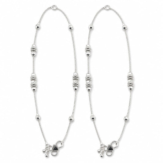 925 Sterling Silver Ornate Barrel Bead Kids Anklet Pair – 7