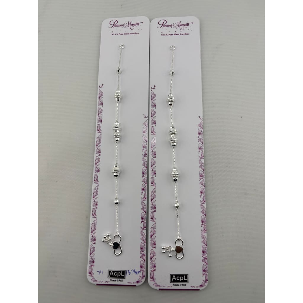 925 Sterling Silver Ornate Barrel Bead Kids Anklet Pair – 7