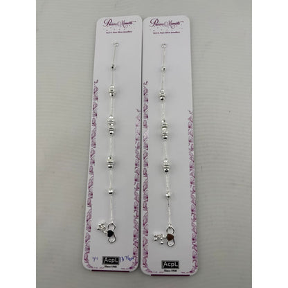 925 Sterling Silver Ornate Barrel Bead Kids Anklet Pair – 7