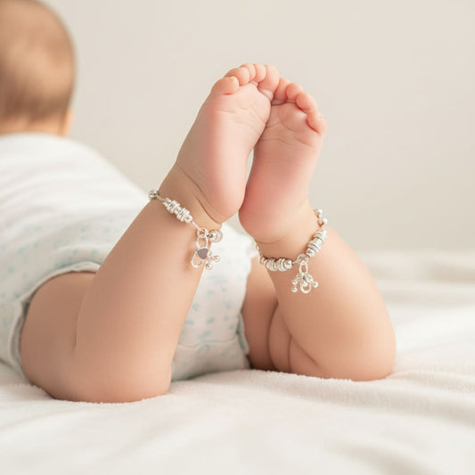 925 Sterling Silver Ornate Bead Baby Anklet Pair – 6 Inch