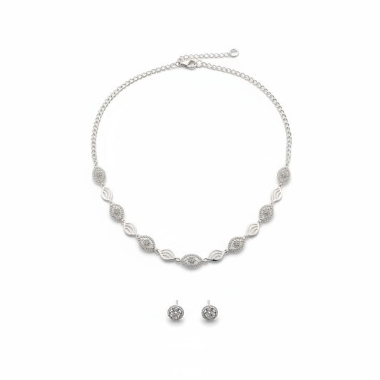 925 Sterling Silver Oval CZ Link Necklace and Earrings Set