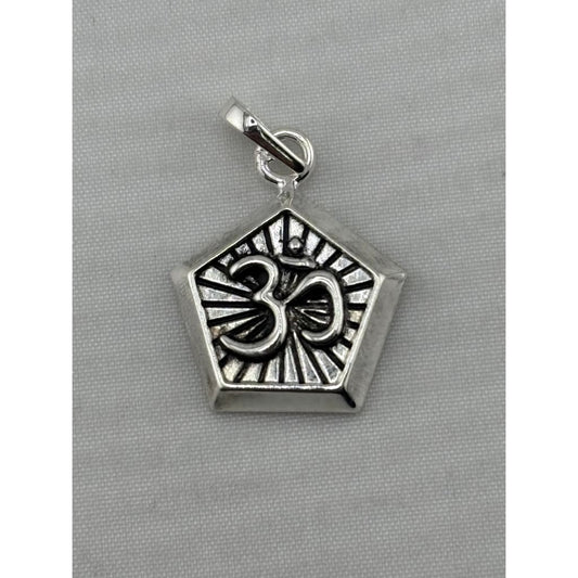925 Sterling Silver Oxidised Om Pentagon Pendant - 1.55 g