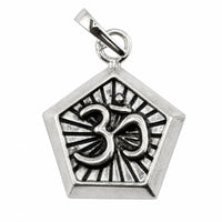 Load image into Gallery viewer, Oxidised 925 sterling silver Om pentagon pendant centred on a pure white background
