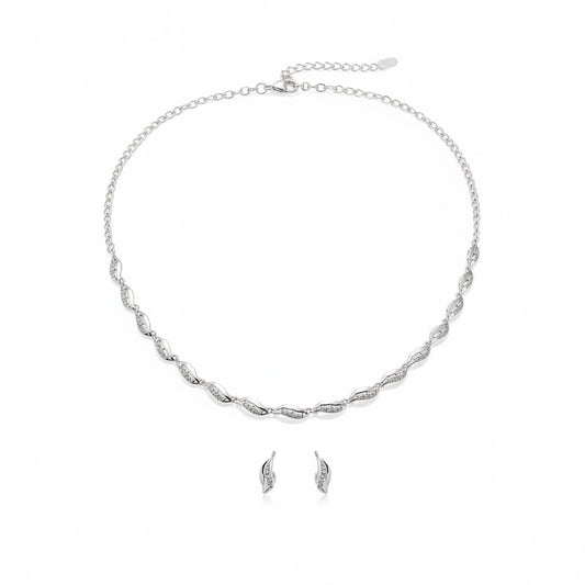 925 Sterling Silver Paperclip Link Necklace & Earrings Set