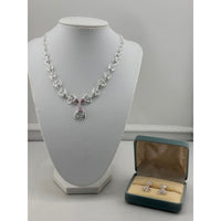 Load image into Gallery viewer, 925 Sterling Silver Pink CZ Heart Necklace &amp; Earrings Set –
