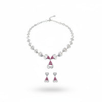 Load image into Gallery viewer, 925 Sterling Silver Pink CZ Heart Necklace &amp; Earrings Set –

