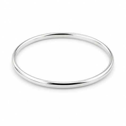 925 Sterling Silver Polished Round Wire Bangle/Kada - 75mm