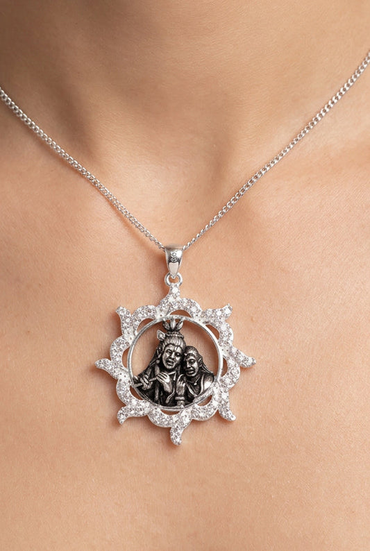 925 Sterling Silver Radha Krishna Crystal Frame Pendant