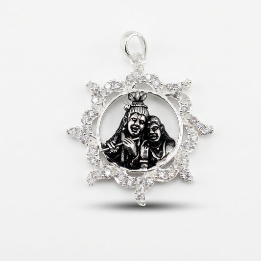 925 Sterling Silver Radha Krishna Crystal Frame Pendant