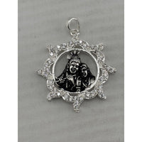 Load image into Gallery viewer, 925 sterling silver Radha Krishna flute pendant with oxidised portrait and clear crystal floral frame
