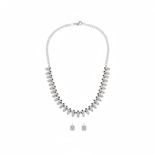 925 Sterling Silver Red Stone Floral Necklace and Earrings