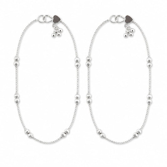 925 Sterling Silver Ribbed Bead Kids Anklet Pair – 6.8 g